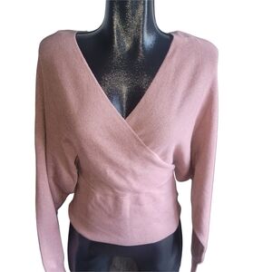 Love & Liberty Pink Knit Faux Wrap V Neck Sweater XL